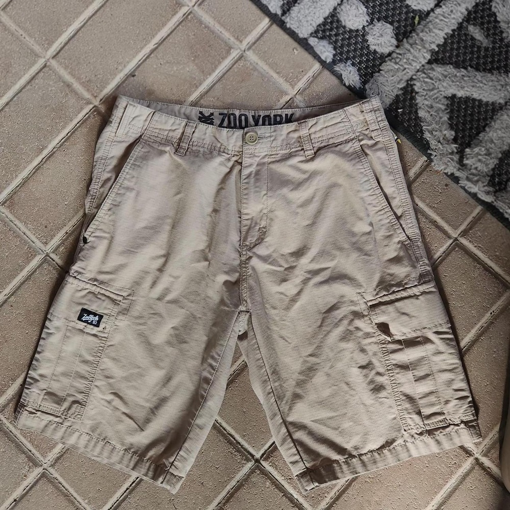 Zoo York Vintage Baggy Cargo Shorts Khaki Tan Utility Skater Y2K Mens 30